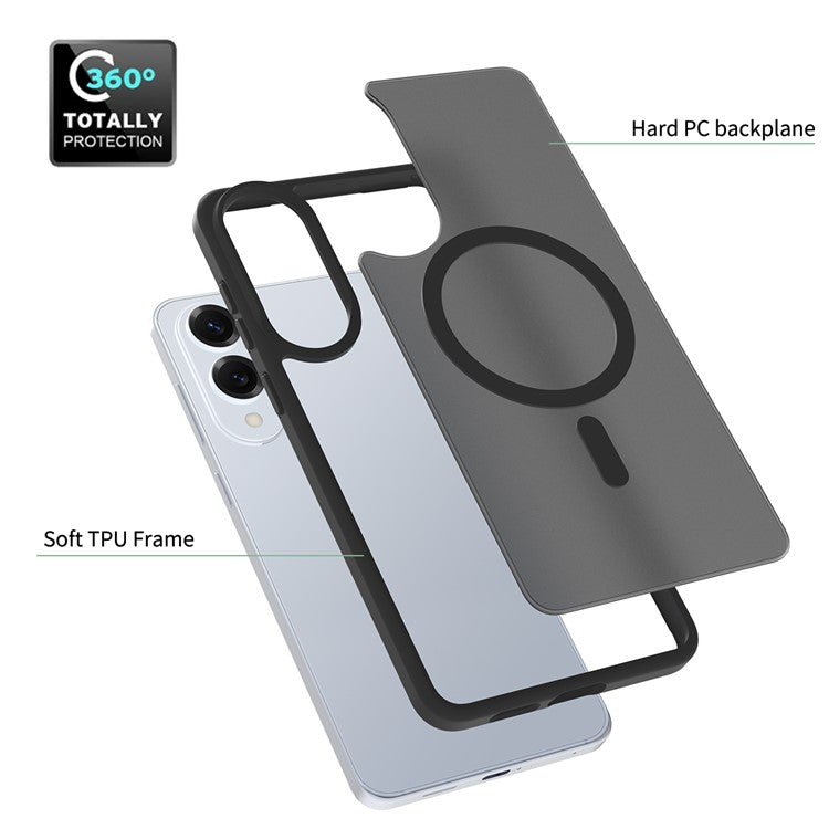 For Samsung Galaxy S25 Edge Case Compatible with MagSafe TPU Frame Acrylic Back Phone Cover Skin Touch - Black