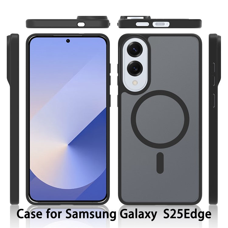 For Samsung Galaxy S25 Edge Case Compatible with MagSafe TPU Frame Acrylic Back Phone Cover Skin Touch - Black