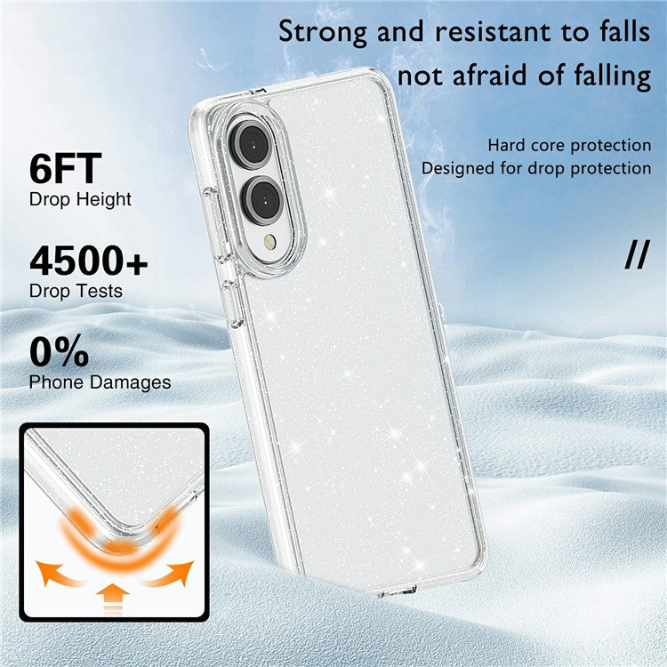 For Samsung Galaxy S25 Edge Case Sparkly Powder Glitter Shiny Soft TPU + Hard PC Back Cover - White