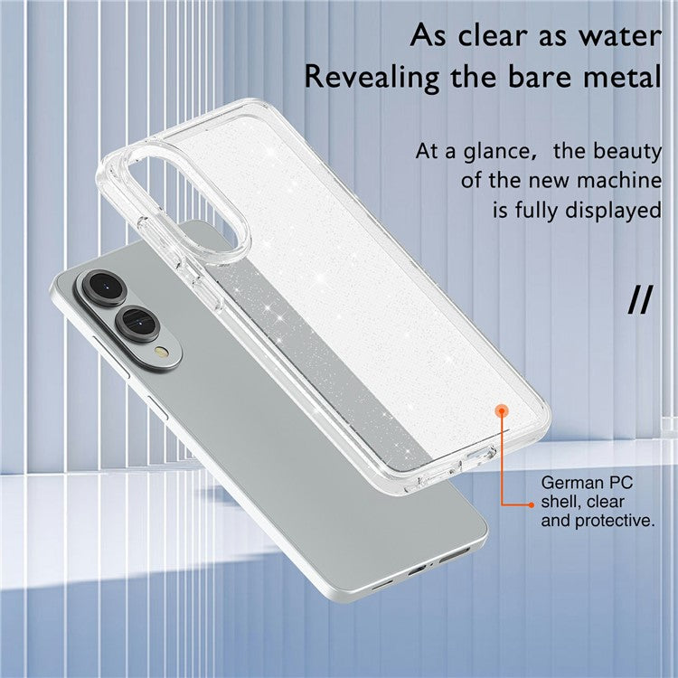 For Samsung Galaxy S25 Edge Case Sparkly Powder Glitter Shiny Soft TPU + Hard PC Back Cover - White