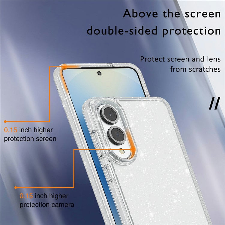 For Samsung Galaxy S25 Edge Case Sparkly Powder Glitter Shiny Soft TPU + Hard PC Back Cover - White
