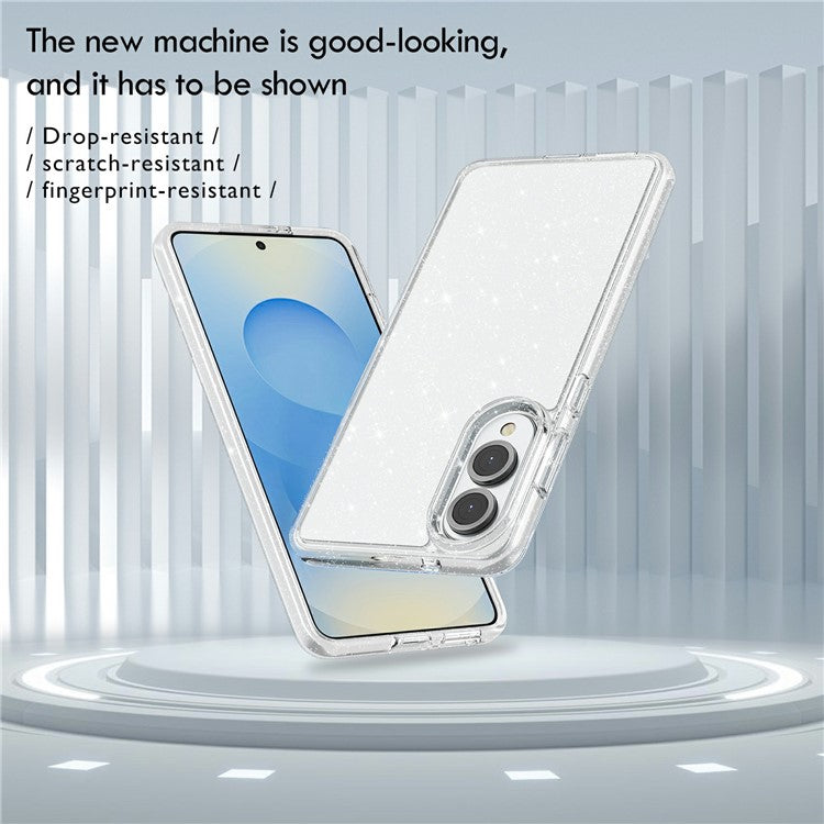 For Samsung Galaxy S25 Edge Case Sparkly Powder Glitter Shiny Soft TPU + Hard PC Back Cover - White