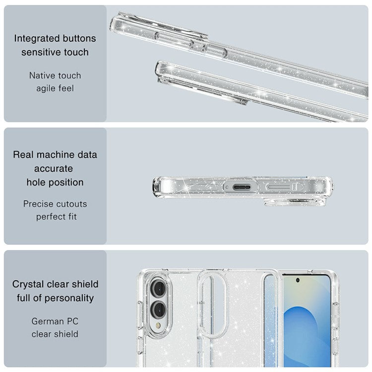 For Samsung Galaxy S25 Edge Case Sparkly Powder Glitter Shiny Soft TPU + Hard PC Back Cover - White