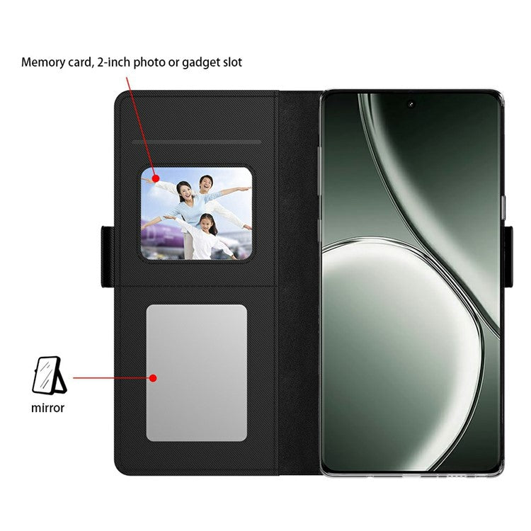 For Realme P3 Pro 5G Case Stand PU Leather Phone Cover Card Holder Mirror - Black