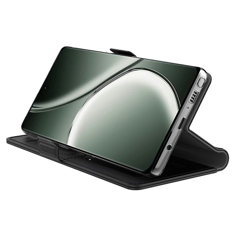 For Realme P3 Pro 5G Case Stand PU Leather Phone Cover Card Holder Mirror - Black