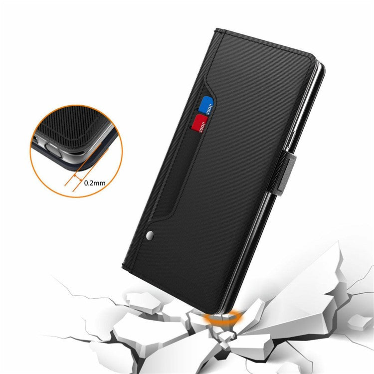 For Realme P3 Pro 5G Case Stand PU Leather Phone Cover Card Holder Mirror - Black
