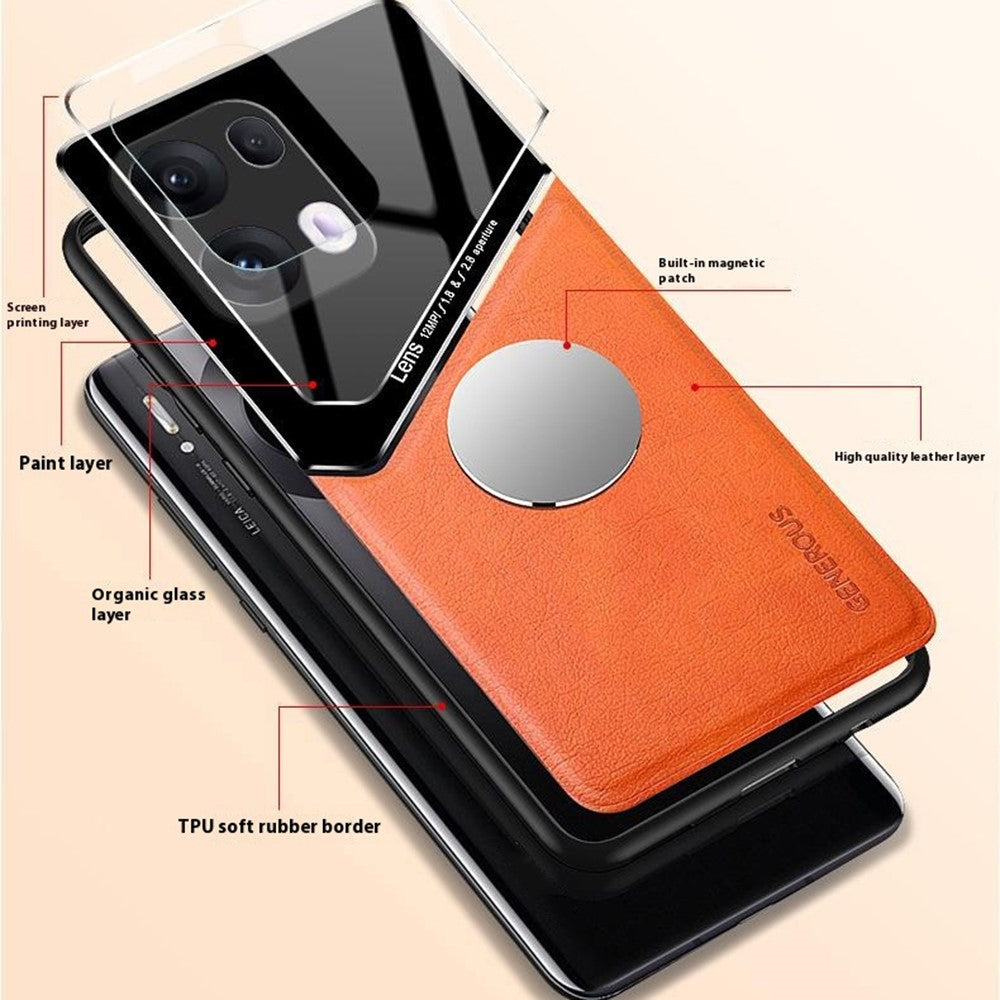 For Oppo Reno13 Pro 5G Case Leather Coated PC + TPU Phone Back Cover - Orange