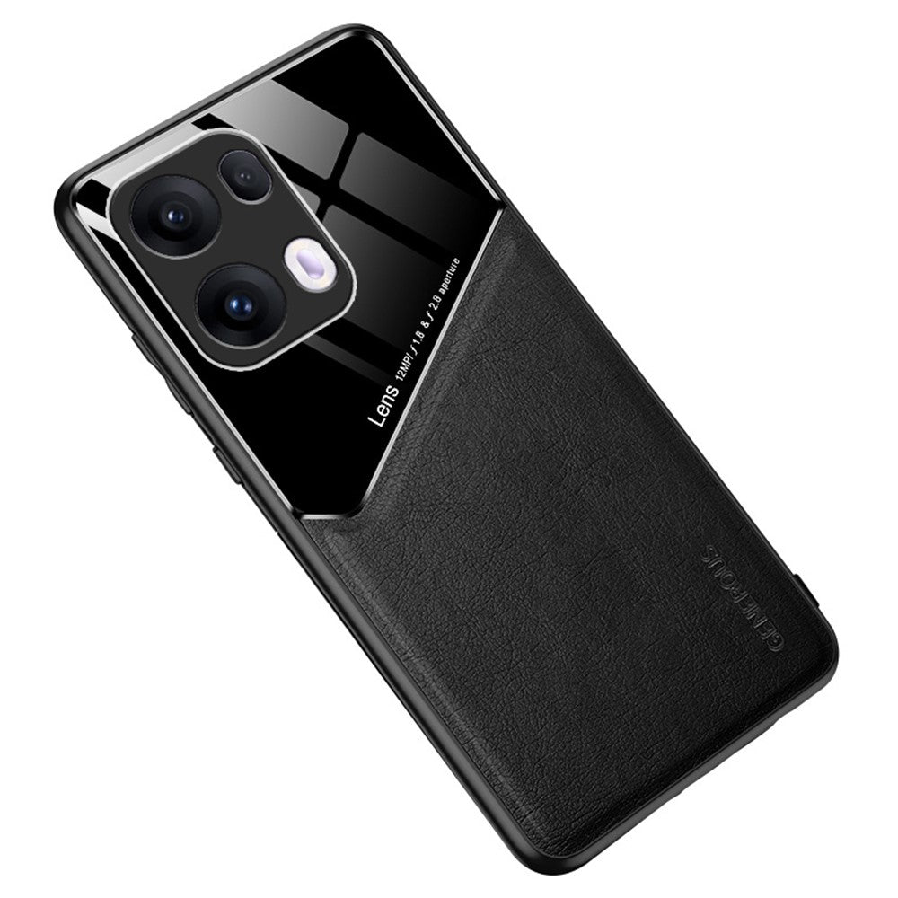 For Oppo Reno13 Pro 5G Case Leather Coated PC + TPU Phone Back Cover - Black