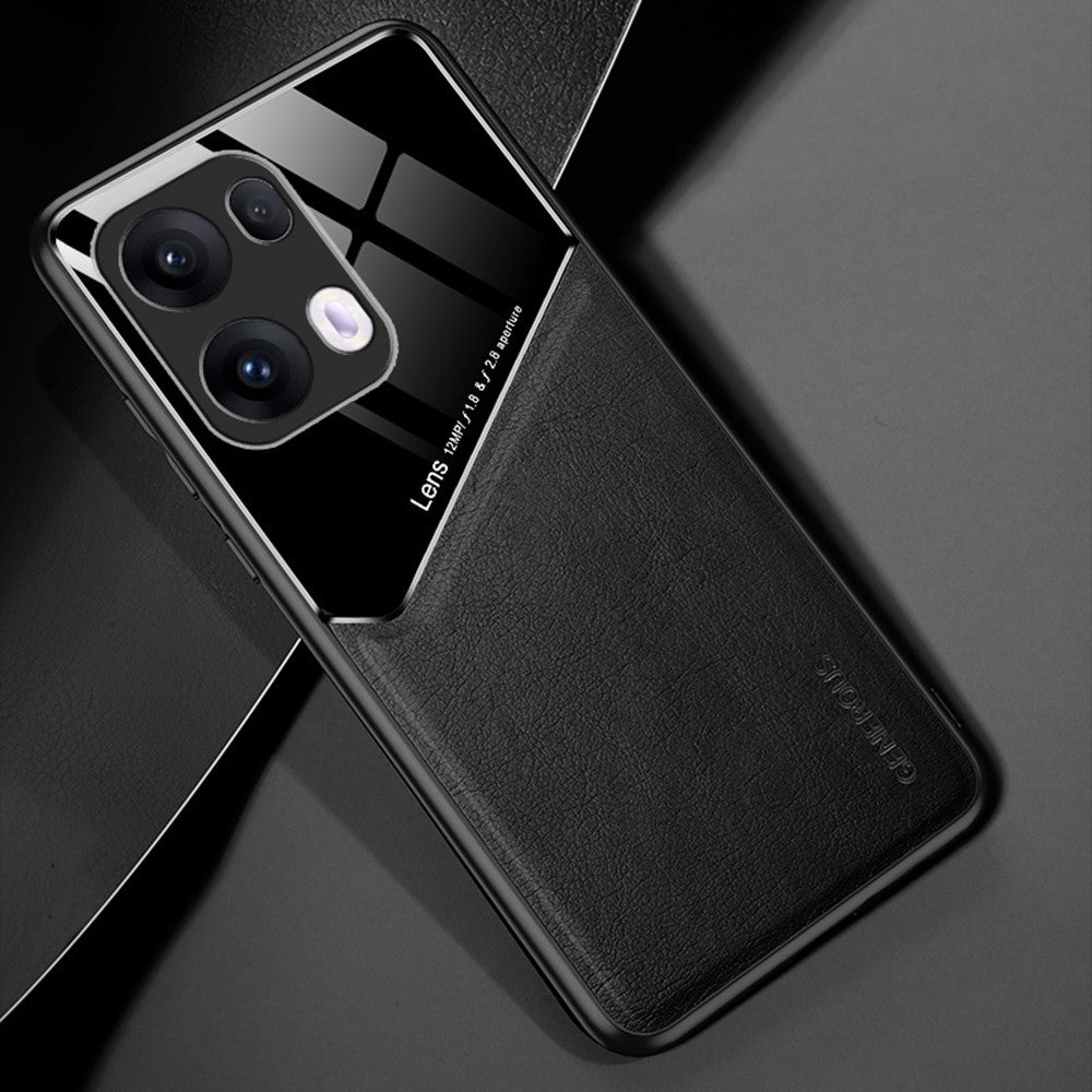 For Oppo Reno13 Pro 5G Case Leather Coated PC + TPU Phone Back Cover - Black