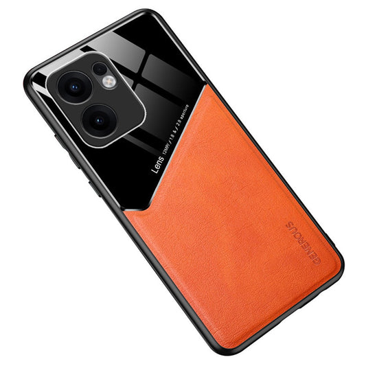 For Oppo Reno13 F 5G Case Leather Coated PC + TPU Phone Back Cover - Orange