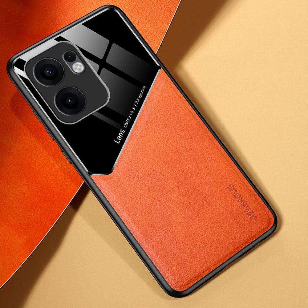 For Oppo Reno13 F 5G Case Leather Coated PC + TPU Phone Back Cover - Orange