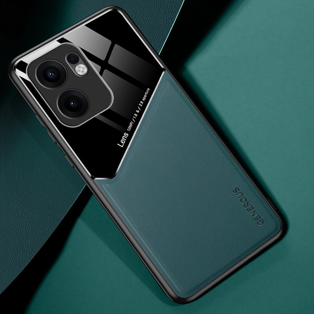 For Oppo Reno13 F 5G Case Leather Coated PC + TPU Phone Back Cover - Green