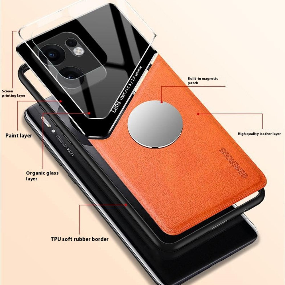 For Oppo Reno13 F 5G Case Leather Coated PC + TPU Phone Back Cover - Black