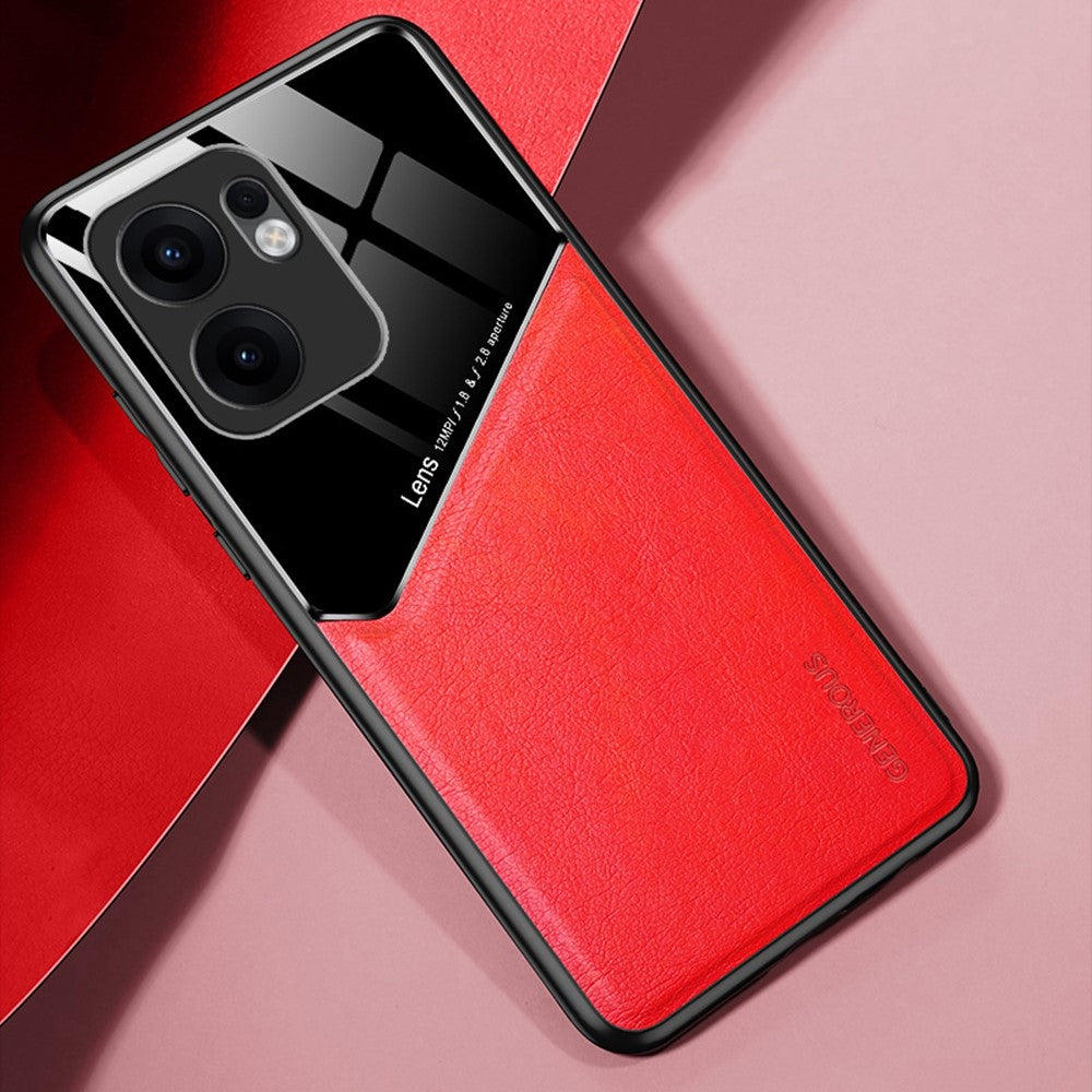 For Oppo Reno13 F 5G Case Leather Coated PC + TPU Phone Back Cover - Red