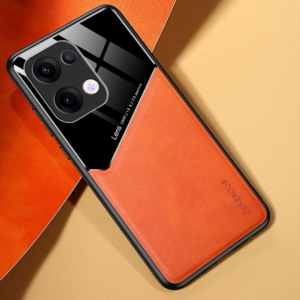 For Oppo Reno13 5G (Global) Case Leather Coated PC + TPU Phone Back Cover - Orange