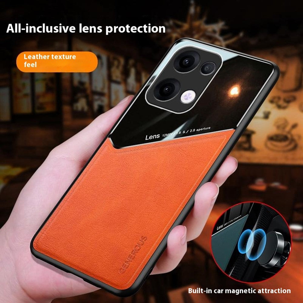 For Oppo Reno13 5G (Global) Case Leather Coated PC + TPU Phone Back Cover - Orange