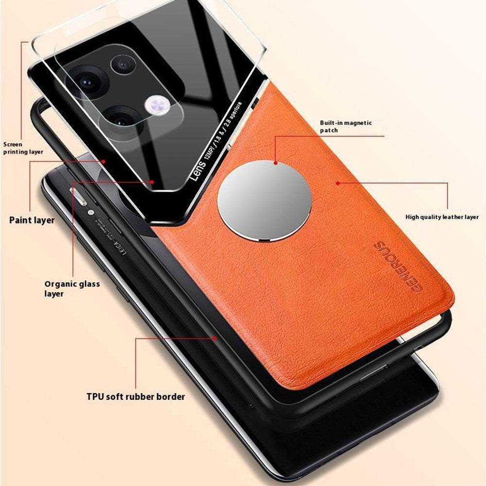 For Oppo Reno13 5G (Global) Case Leather Coated PC + TPU Phone Back Cover - Orange