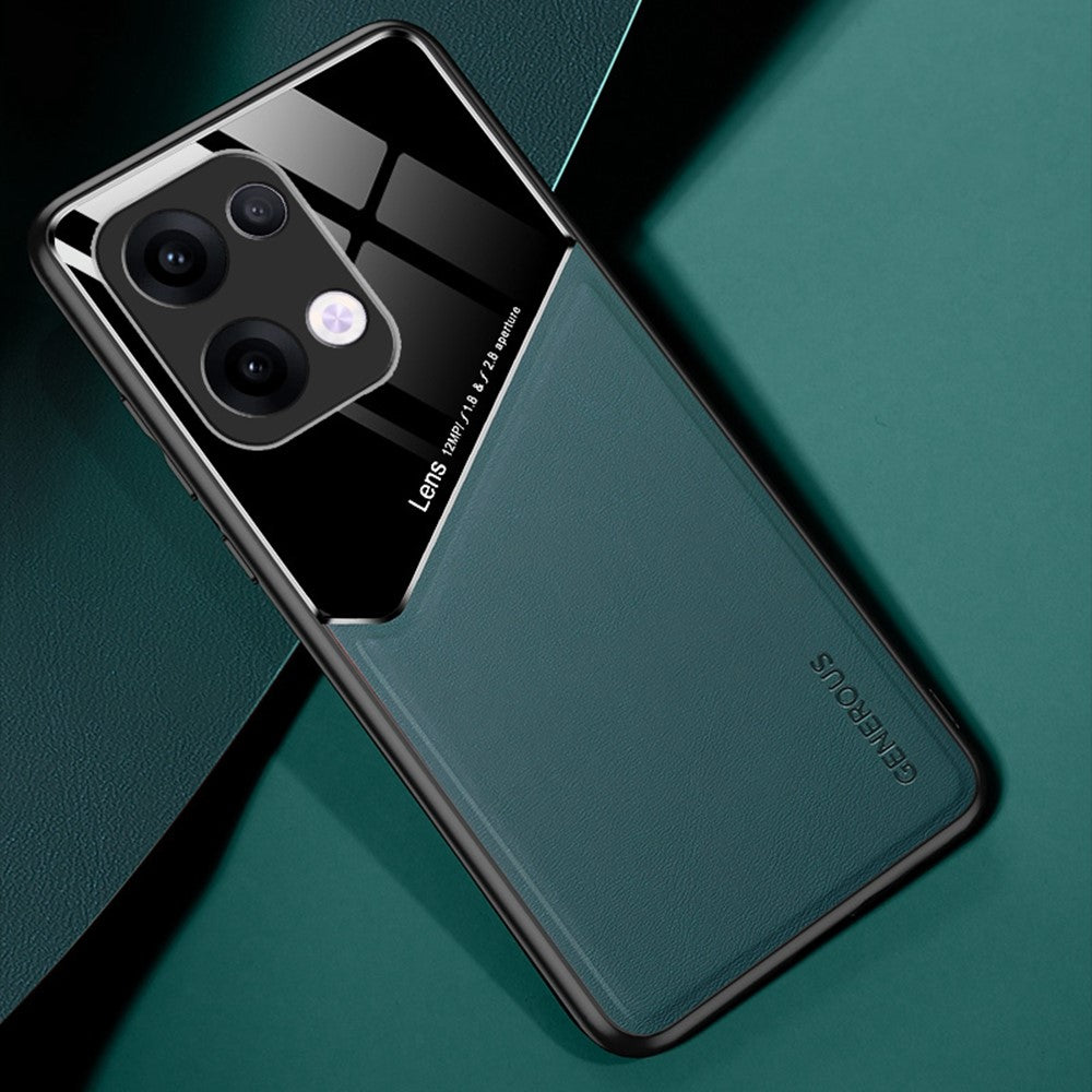 For Oppo Reno13 5G (Global) Case Leather Coated PC + TPU Phone Back Cover - Green