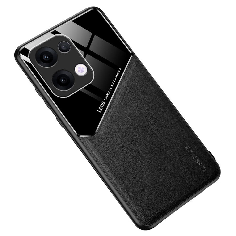 For Oppo Reno13 5G (Global) Case Leather Coated PC + TPU Phone Back Cover - Black