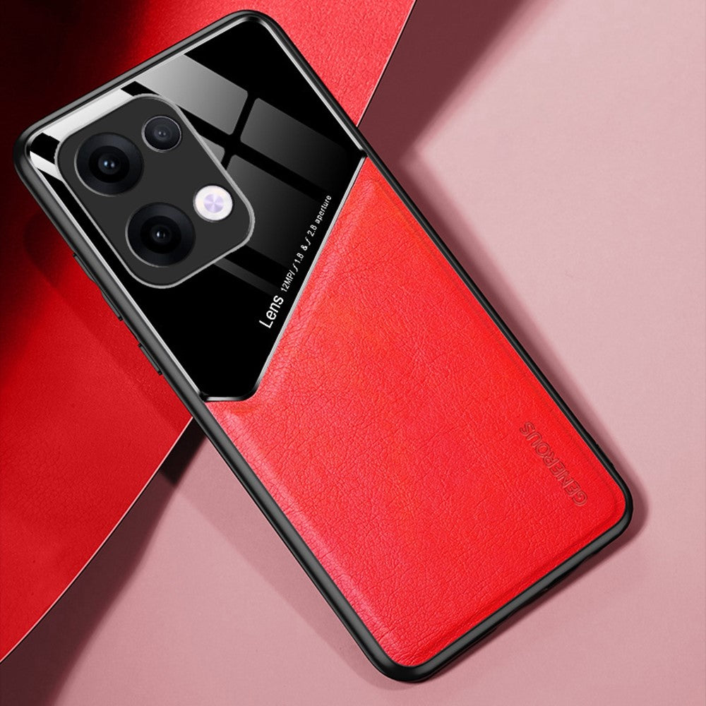For Oppo Reno13 5G (Global) Case Leather Coated PC + TPU Phone Back Cover - Red