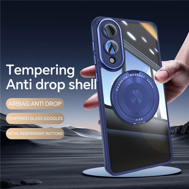 For Samsung Galaxy S25 Edge Magnetic Case PC + TPU Phone Cover with Rotating Metal Kickstand, Lens Protector - Blue