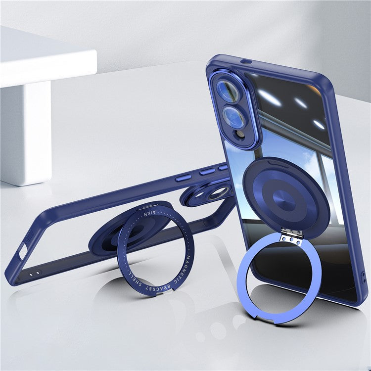 For Samsung Galaxy S25 Edge Magnetic Case PC + TPU Phone Cover with Rotating Metal Kickstand, Lens Protector - Blue