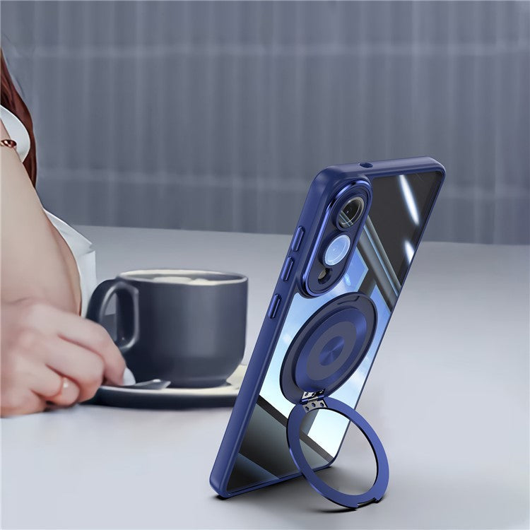 For Samsung Galaxy S25 Edge Magnetic Case PC + TPU Phone Cover with Rotating Metal Kickstand, Lens Protector - Blue
