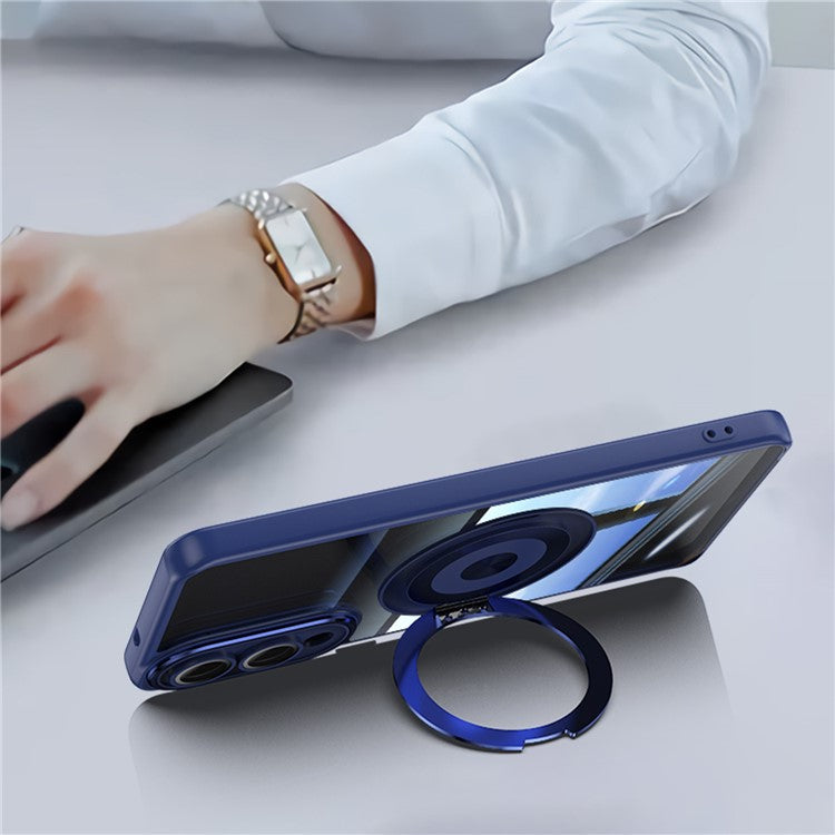 For Samsung Galaxy S25 Edge Magnetic Case PC + TPU Phone Cover with Rotating Metal Kickstand, Lens Protector - Blue