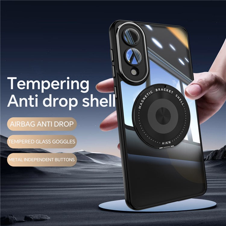 For Samsung Galaxy S25 Edge Magnetic Case PC + TPU Phone Cover with Rotating Metal Kickstand, Lens Protector - Black