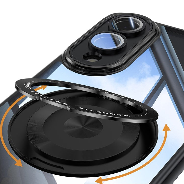 For Samsung Galaxy S25 Edge Magnetic Case PC + TPU Phone Cover with Rotating Metal Kickstand, Lens Protector - Black