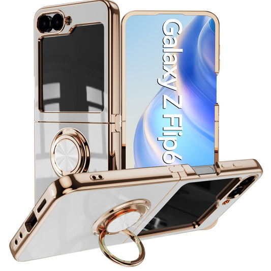 For Samsung Galaxy Z Flip7 FE 5G / Z Flip6 5G Case Precise Cutouts 6D Electroplating TPU Phone Cover with Ring Holder - White