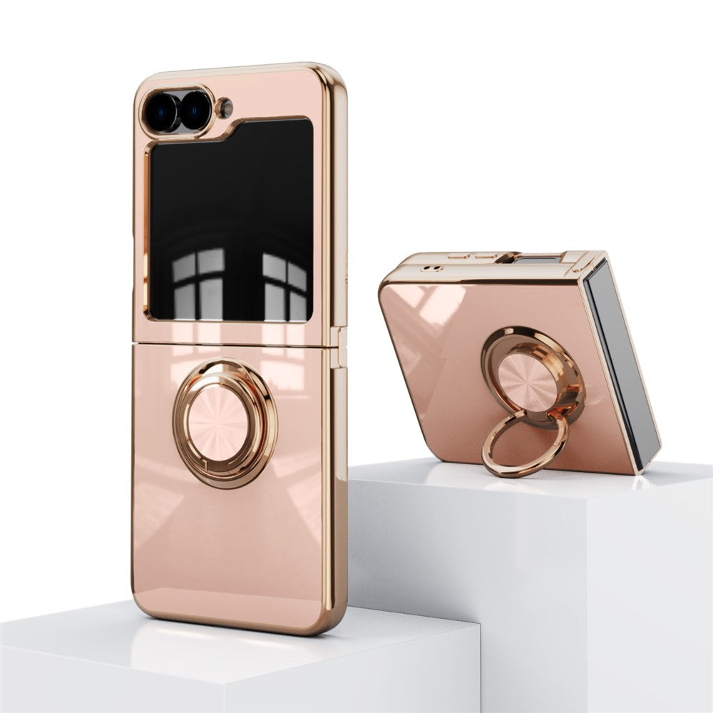 For Samsung Galaxy Z Flip7 FE 5G / Z Flip6 5G Case Precise Cutouts 6D Electroplating TPU Phone Cover with Ring Holder - Pink
