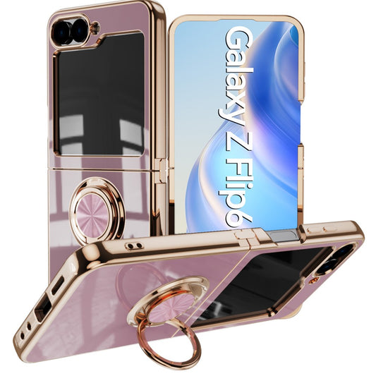 For Samsung Galaxy Z Flip7 FE 5G / Z Flip6 5G Case Precise Cutouts 6D Electroplating TPU Phone Cover with Ring Holder - Light Purple
