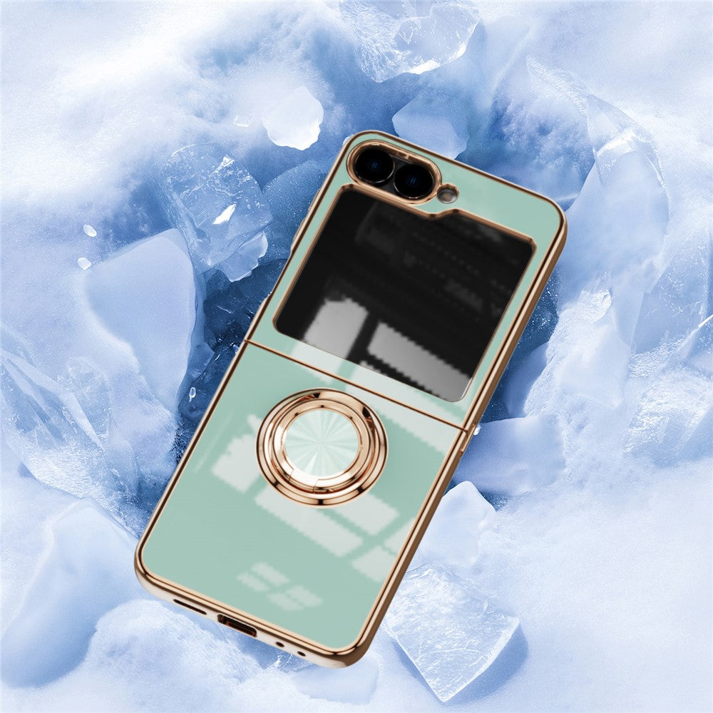 For Samsung Galaxy Z Flip7 FE 5G / Z Flip6 5G Case Precise Cutouts 6D Electroplating TPU Phone Cover with Ring Holder - Light Cyan
