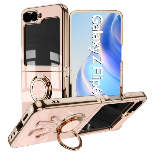 For Samsung Galaxy Z Flip7 FE 5G / Z Flip6 5G Case with Astronaut Ring Kickstand 6D Electroplating TPU Phone Cover - Pink