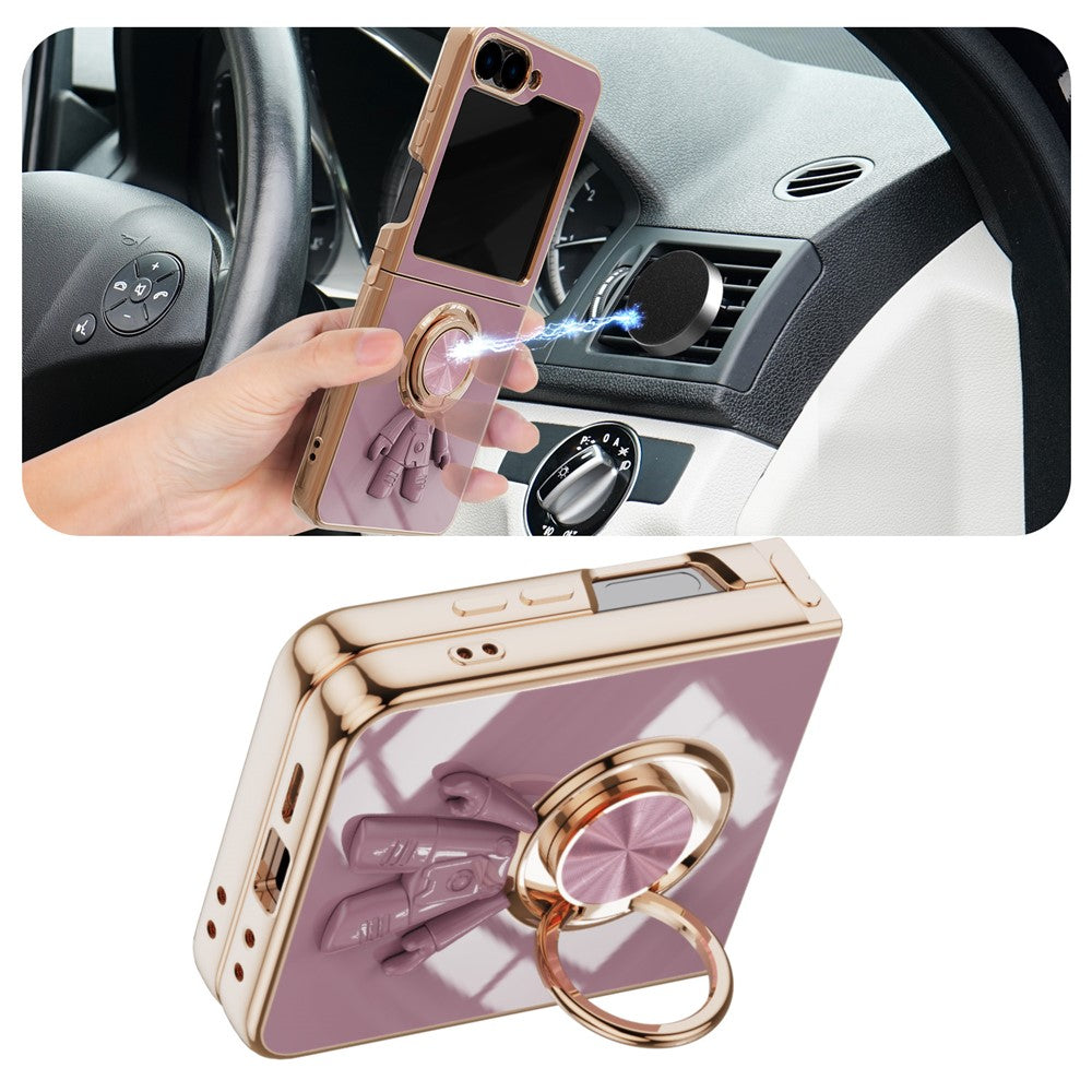 For Samsung Galaxy Z Flip7 FE 5G / Z Flip6 5G Case with Astronaut Ring Kickstand 6D Electroplating TPU Phone Cover - Purple