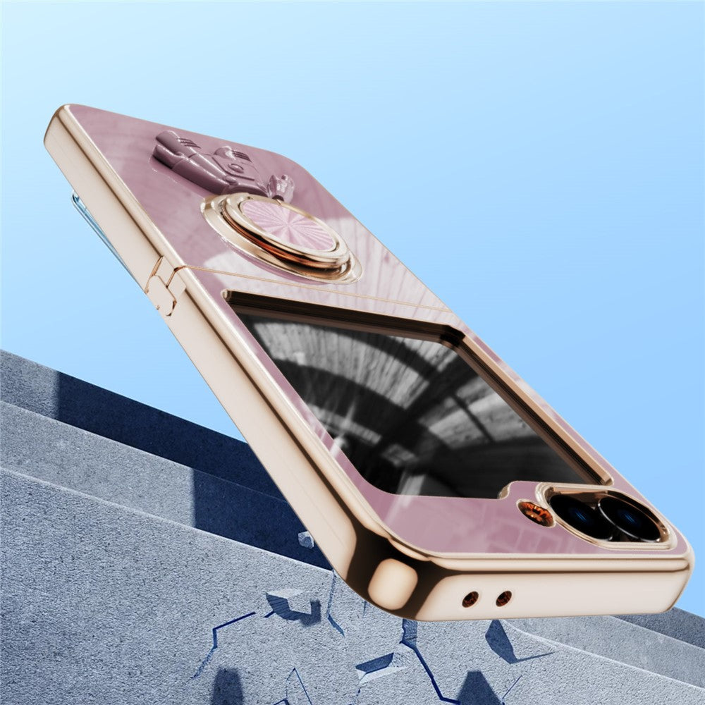 For Samsung Galaxy Z Flip7 FE 5G / Z Flip6 5G Case with Astronaut Ring Kickstand 6D Electroplating TPU Phone Cover - Purple