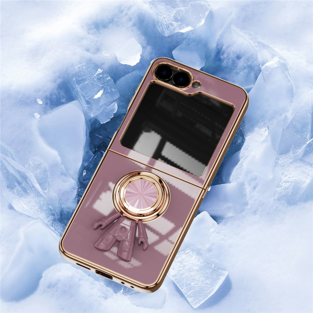 For Samsung Galaxy Z Flip7 FE 5G / Z Flip6 5G Case with Astronaut Ring Kickstand 6D Electroplating TPU Phone Cover - Purple