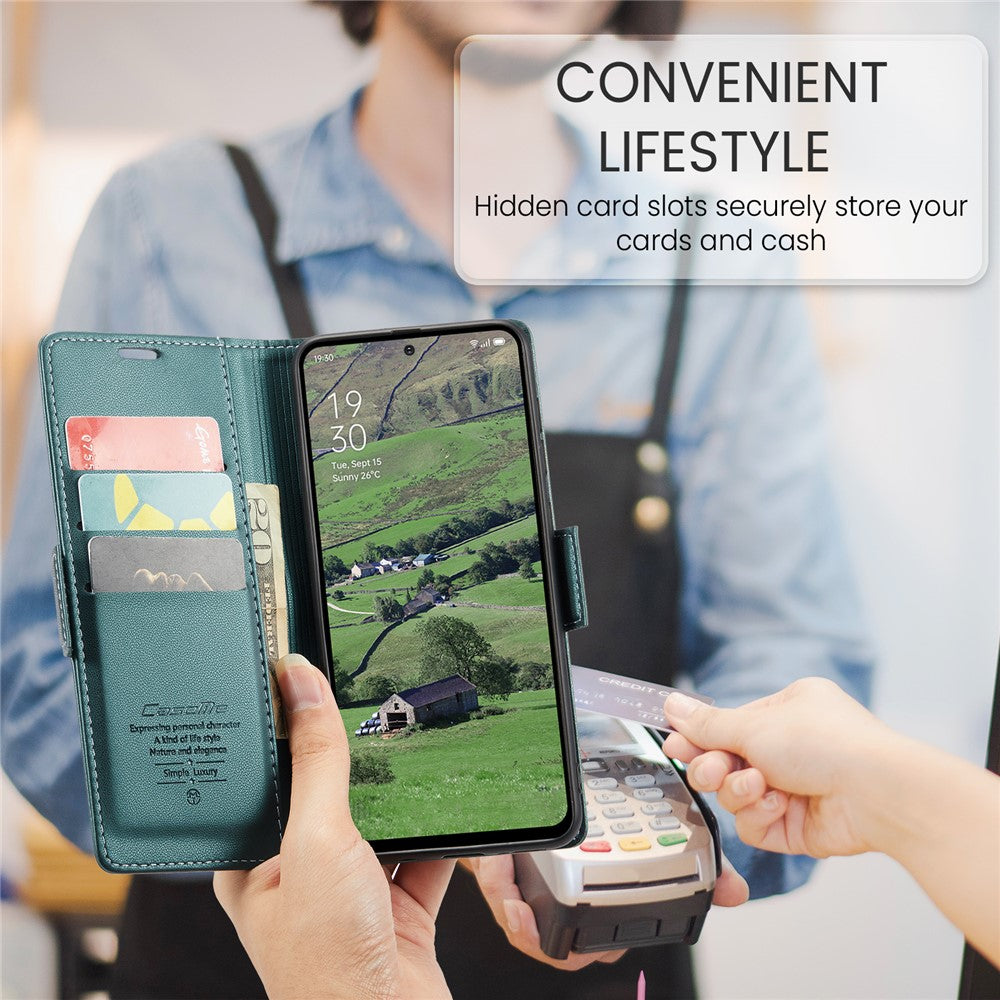 For Oppo Reno13 5G (Global) Case CASEME 023 Series RFID Blocking Leather Wallet Stand Phone Cover - Green