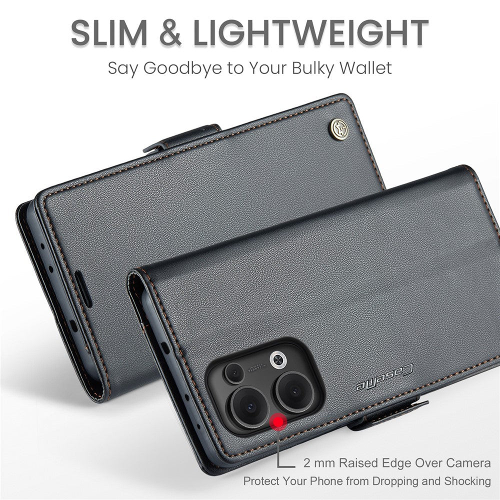 For Oppo Reno13 5G (Global) Case CASEME 023 Series RFID Blocking Leather Wallet Stand Phone Cover - Black