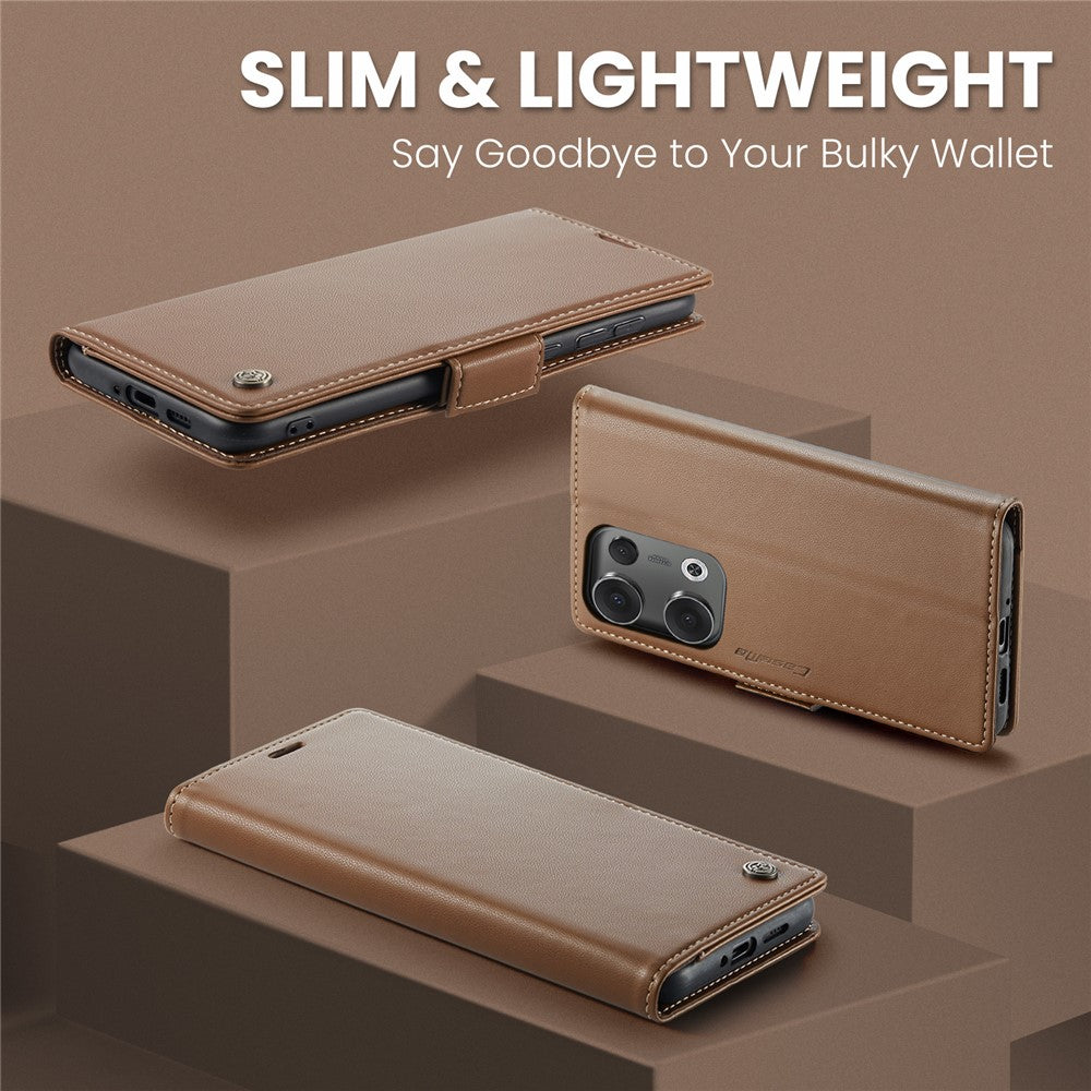For Oppo Reno13 5G (Global) Case CASEME 023 Series RFID Blocking Leather Wallet Stand Phone Cover - Brown