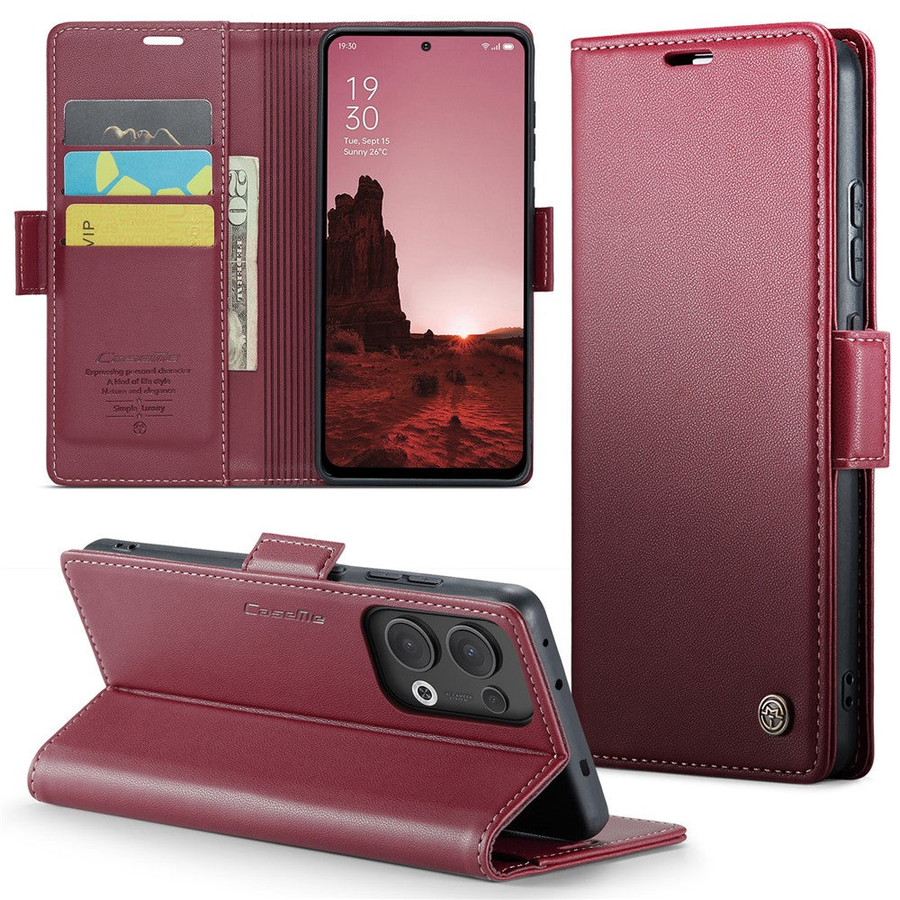 For Oppo Reno13 5G (Global) Case CASEME 023 Series RFID Blocking Leather Wallet Stand Phone Cover - Red
