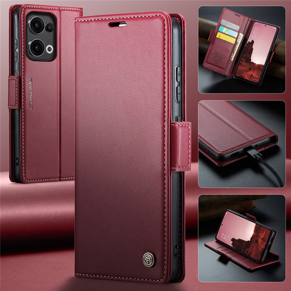 For Oppo Reno13 5G (Global) Case CASEME 023 Series RFID Blocking Leather Wallet Stand Phone Cover - Red