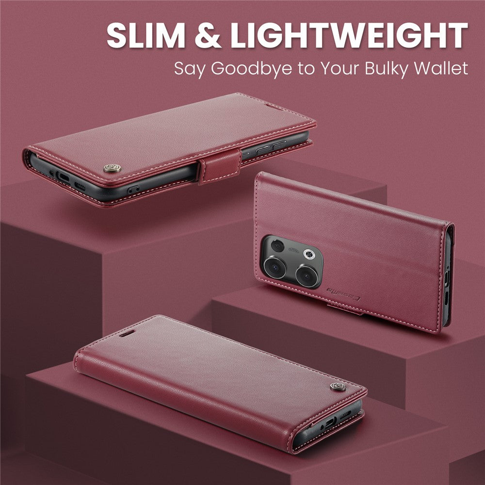 For Oppo Reno13 5G (Global) Case CASEME 023 Series RFID Blocking Leather Wallet Stand Phone Cover - Red