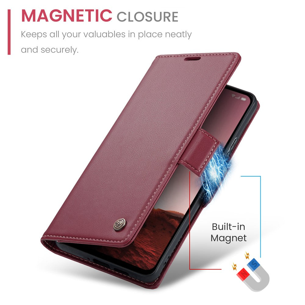 For Oppo Reno13 5G (Global) Case CASEME 023 Series RFID Blocking Leather Wallet Stand Phone Cover - Red