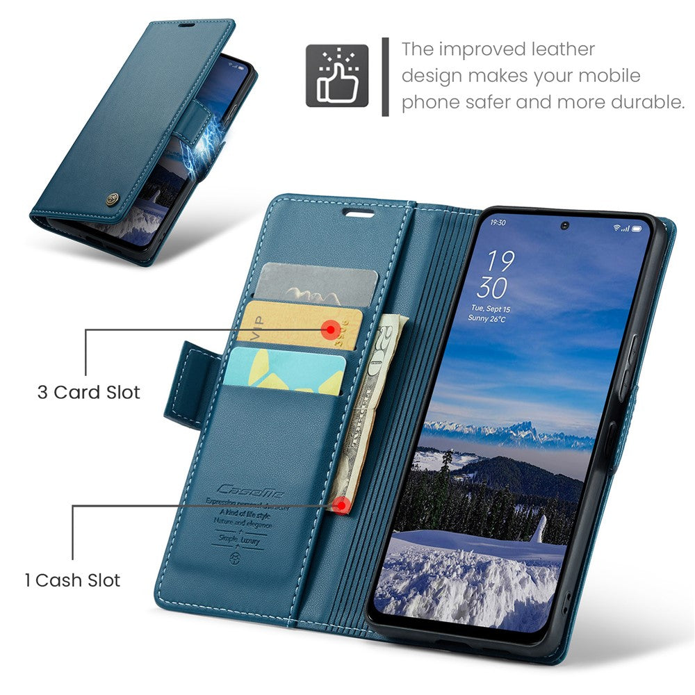 For Oppo Reno13 5G (Global) Case CASEME 023 Series RFID Blocking Leather Wallet Stand Phone Cover - Blue
