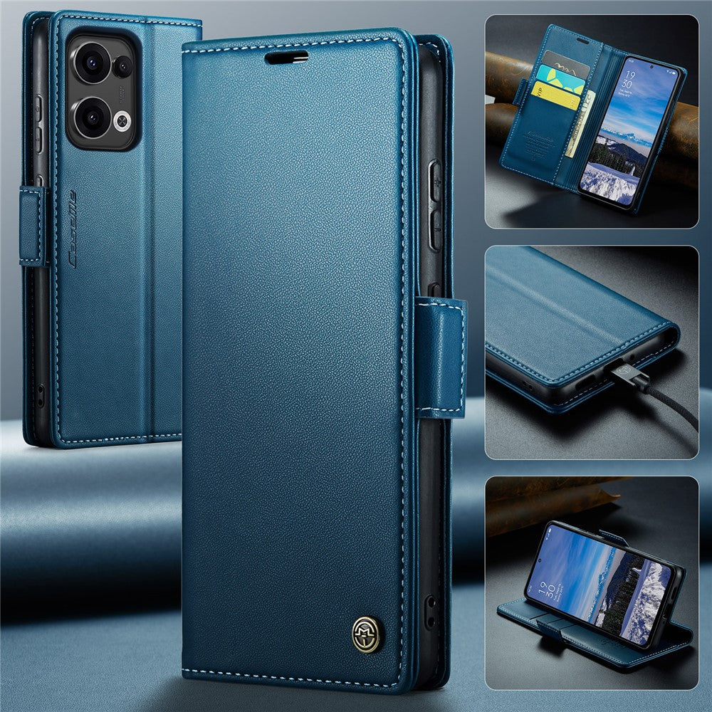 For Oppo Reno13 5G (Global) Case CASEME 023 Series RFID Blocking Leather Wallet Stand Phone Cover - Blue