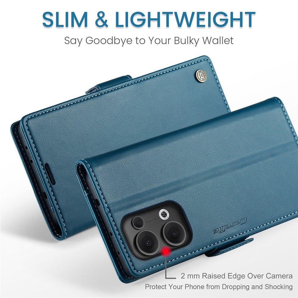For Oppo Reno13 5G (Global) Case CASEME 023 Series RFID Blocking Leather Wallet Stand Phone Cover - Blue
