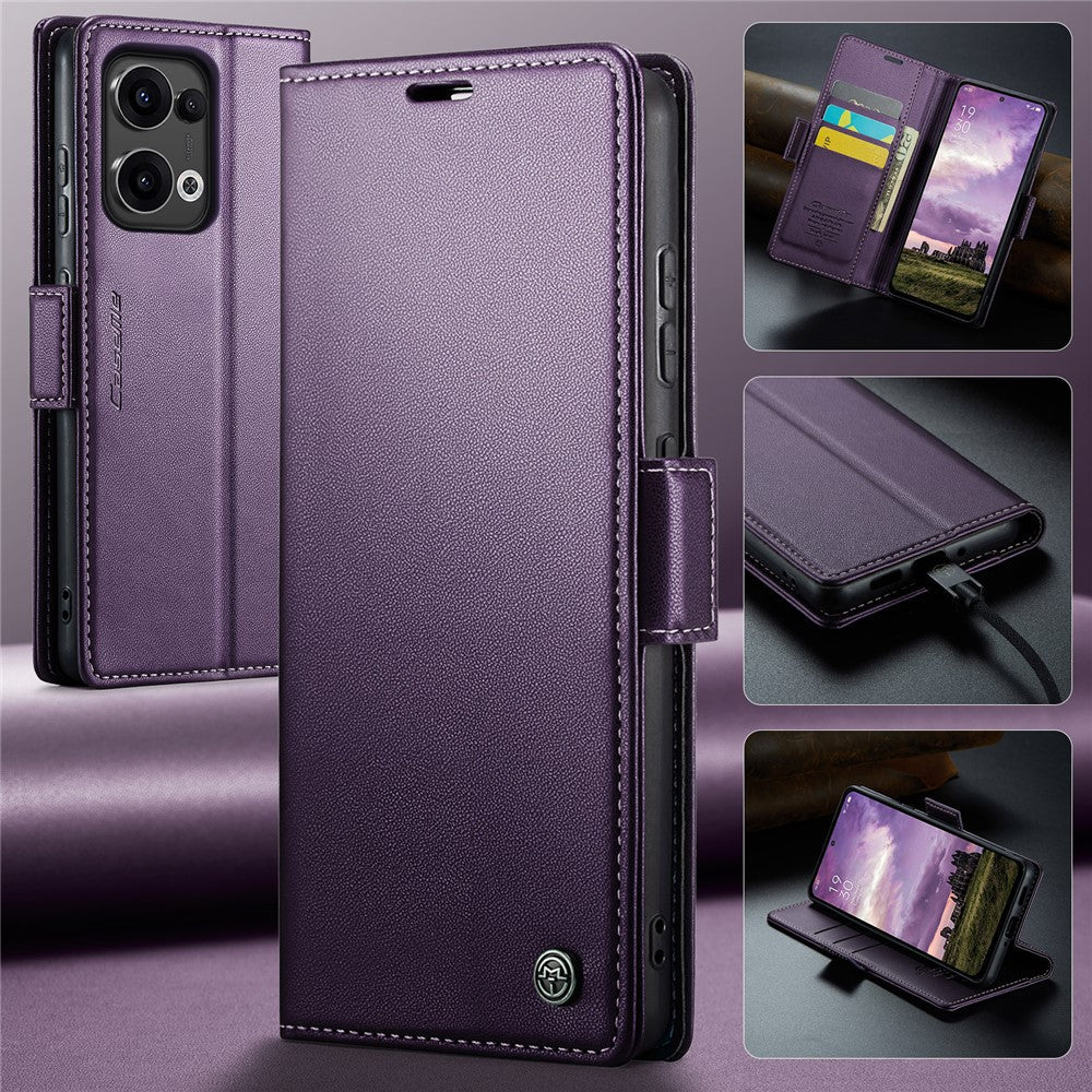 For Oppo Reno13 5G (Global) Case CASEME 023 Series RFID Blocking Leather Wallet Stand Phone Cover - Purple