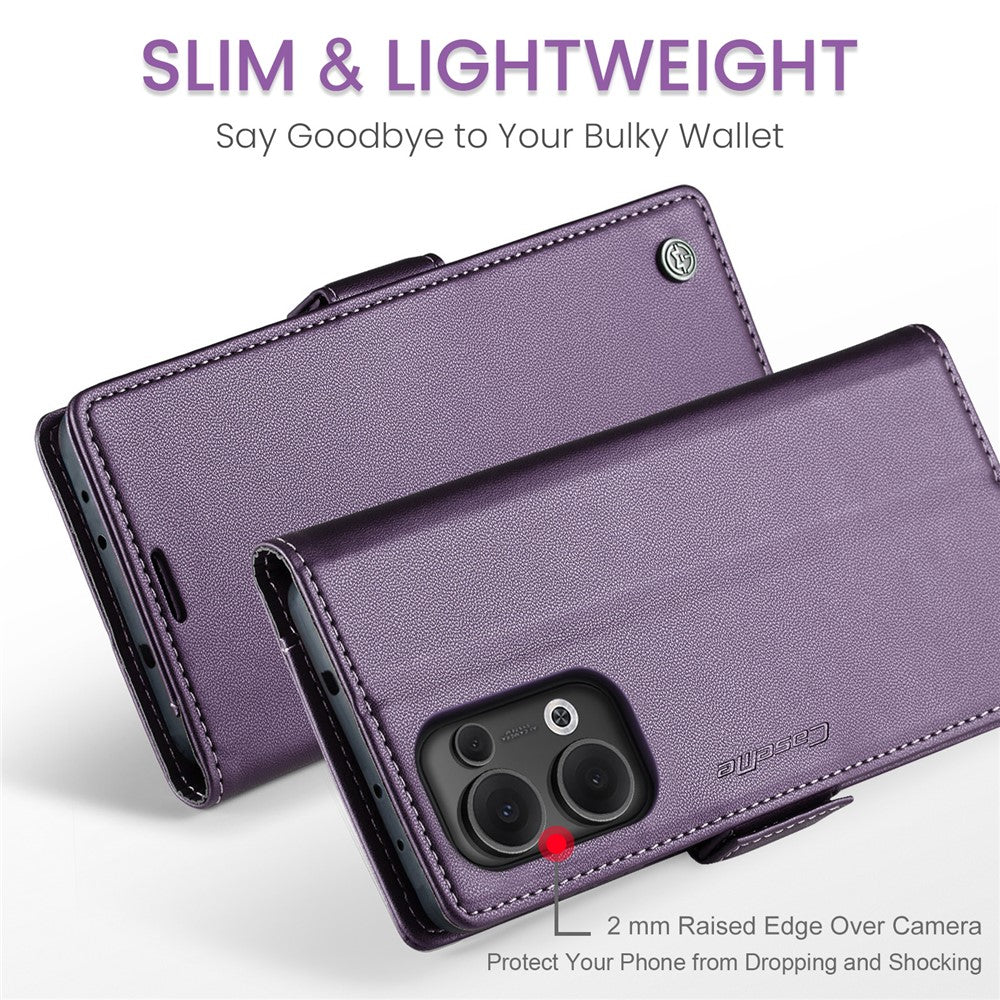 For Oppo Reno13 5G (Global) Case CASEME 023 Series RFID Blocking Leather Wallet Stand Phone Cover - Purple